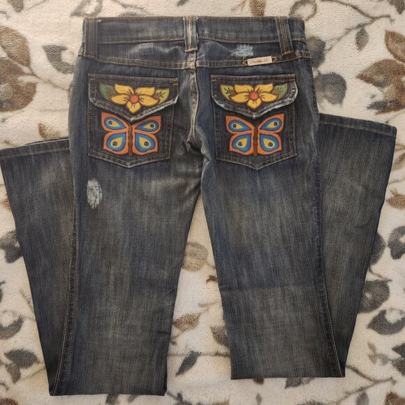 Frankie B Limited Edition Jeans - Embroidered Butterfly Pockets & Boot Cut Leg - Picture 6 of 14